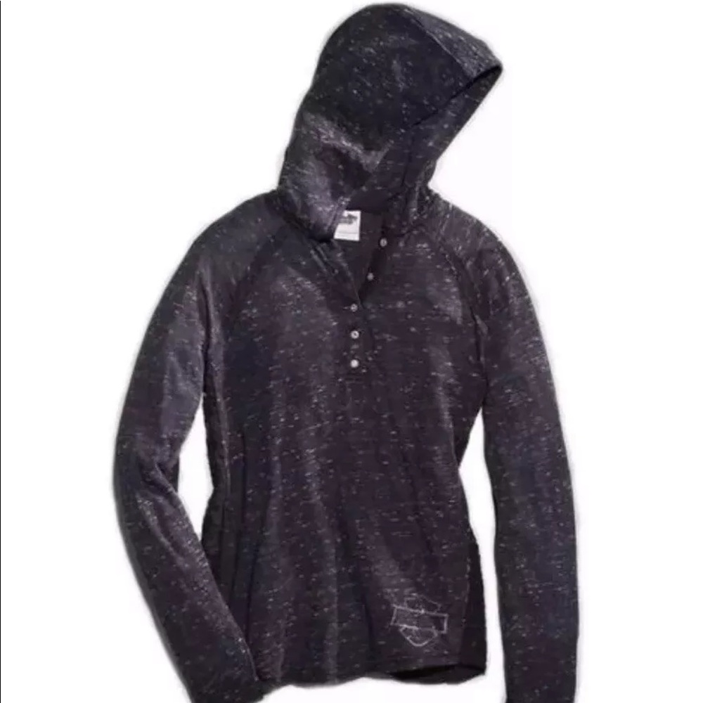 NWT HD Rhinestone accented button front with hood